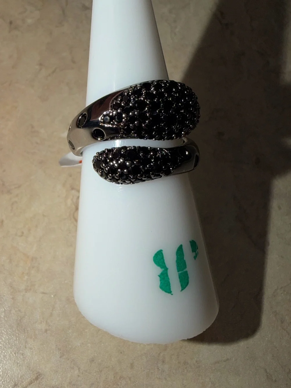 Bomb Party Size 6 Ring-Wrapped With River Stone Black Onyx on Hematite RG59592